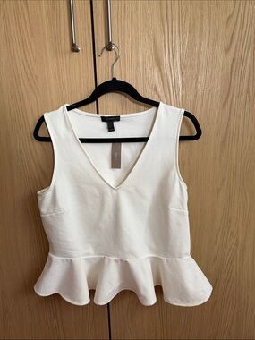 J. Crew White Peplum V-Neck Tank